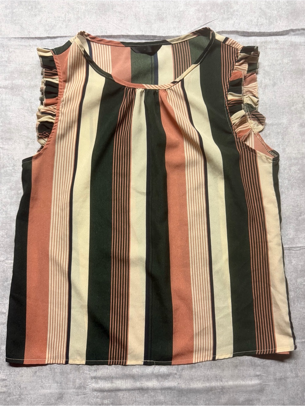 SheIn Women's M Striped Ruffle Round Neck Sleeveless Tank Top Workwear
